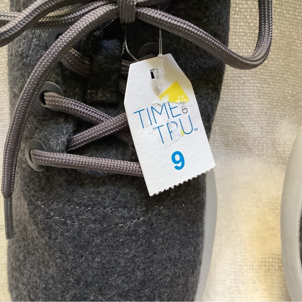 Time and Tru Gray Lace-Up Sneakers Shoes-Wool Like Fabric-Memory Foam-9M-NWT - Picture 11 of 14